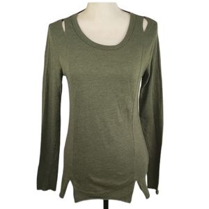 Nation Ltd, Green Cut Out Long Sleeve Roled Hem Top XS P16